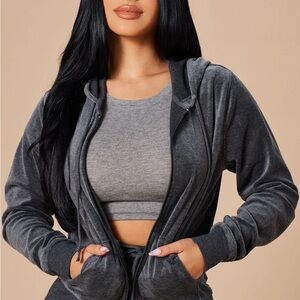 Fashion Nova Women's Gray Velour Zip Up Hoodie-NWOT